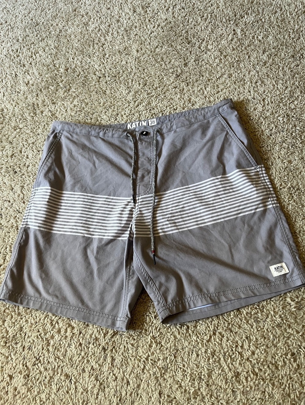 Katin Men’s Gray and White Striped Board Shorts Size 36